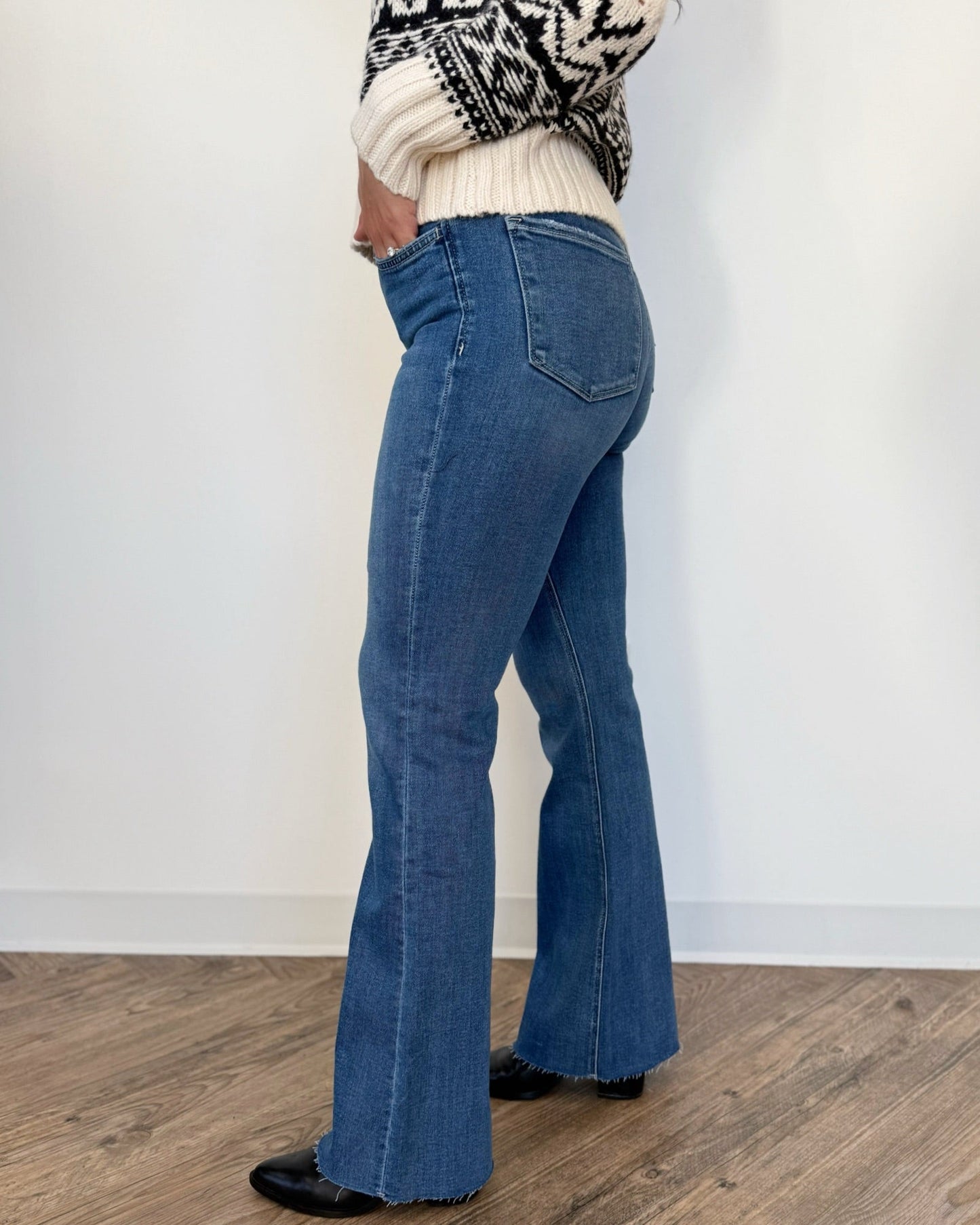 Walker High Rise Bootcut Denim with Raw HemJeans