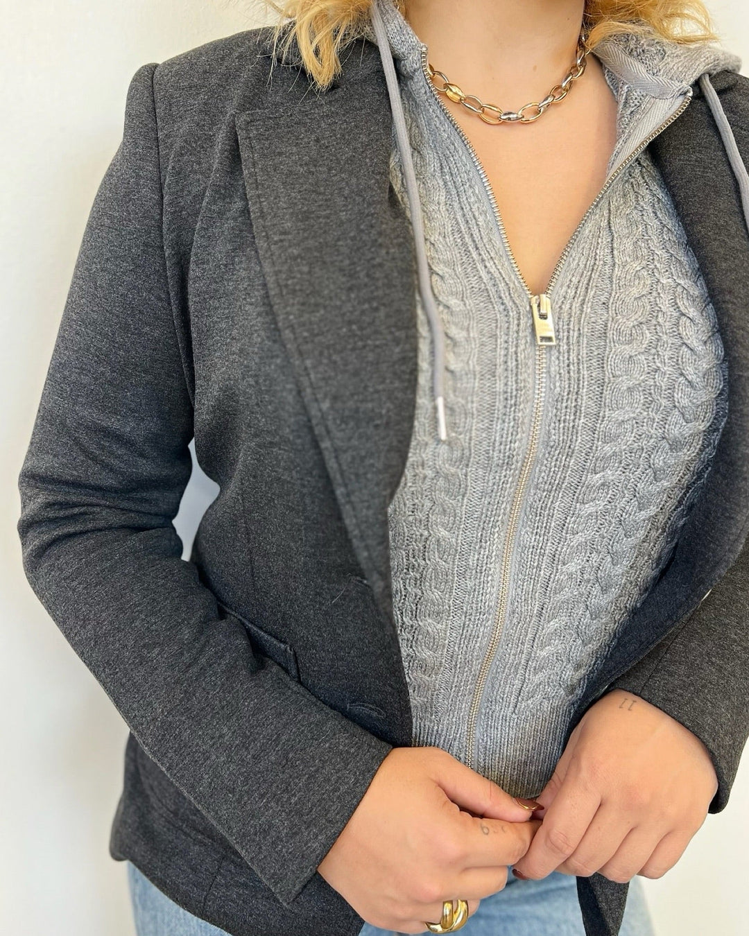 Wallace Knit Blazer with Cable Knit HoodBlazer