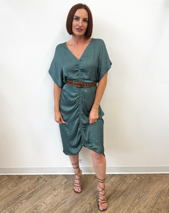 Weston Short Sleeve Ruched Midi DressDress