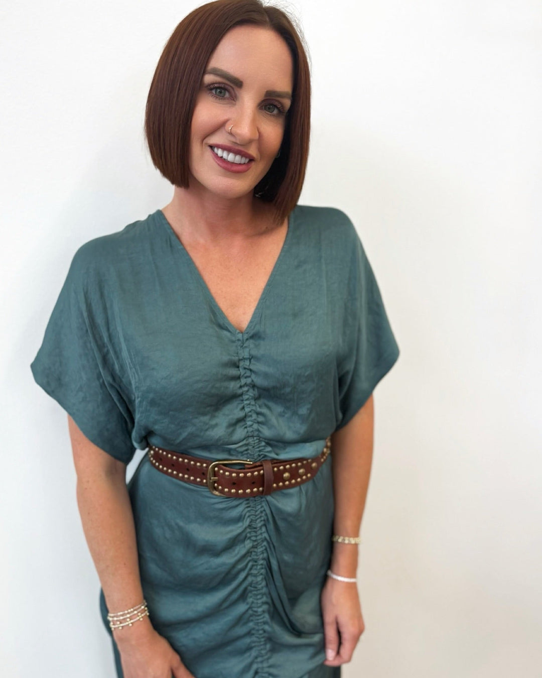 Weston Short Sleeve Ruched Midi DressDress
