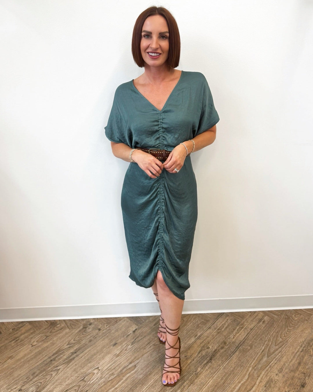 Weston Short Sleeve Ruched Midi DressDress