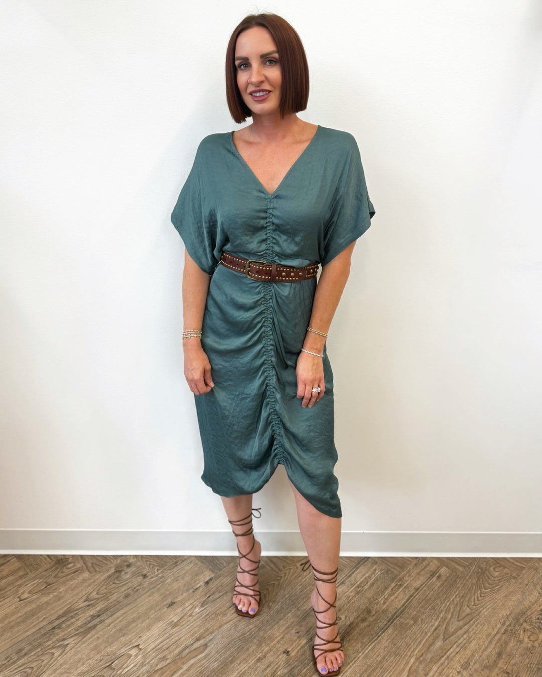 Weston Short Sleeve Ruched Midi DressDress
