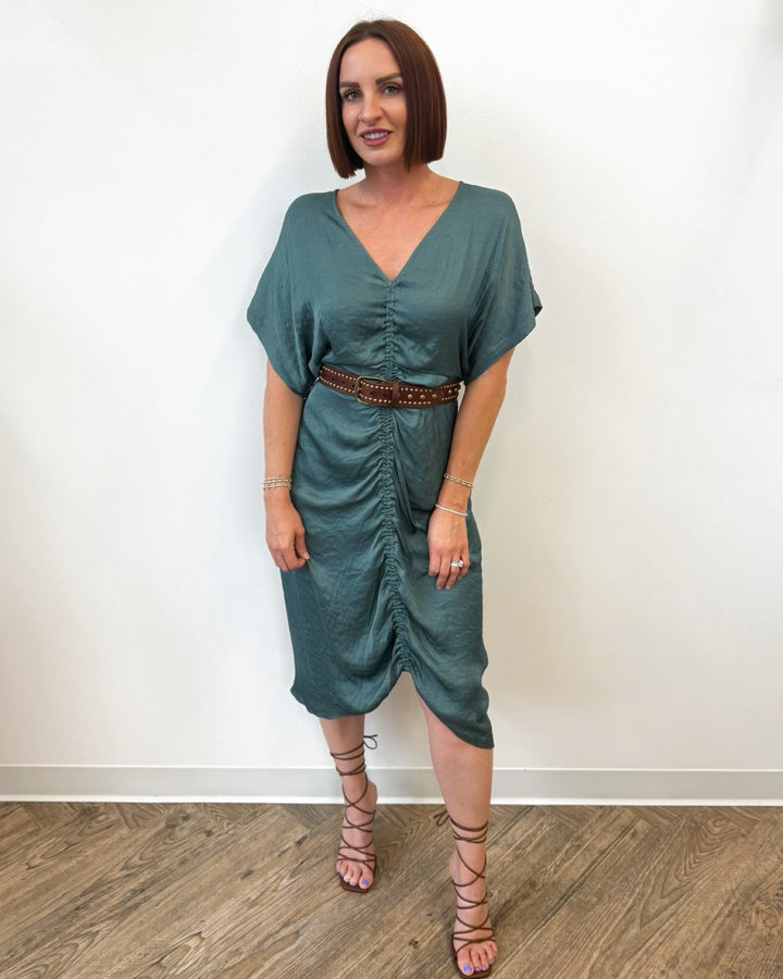 Weston Short Sleeve Ruched Midi DressDress