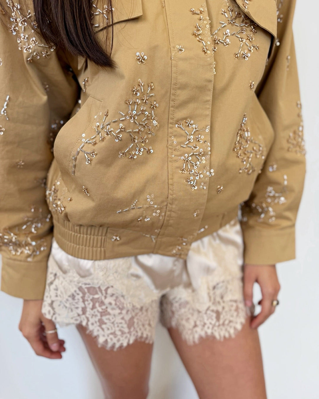Willa Pull on Satin Short with Lace Trimpull on short