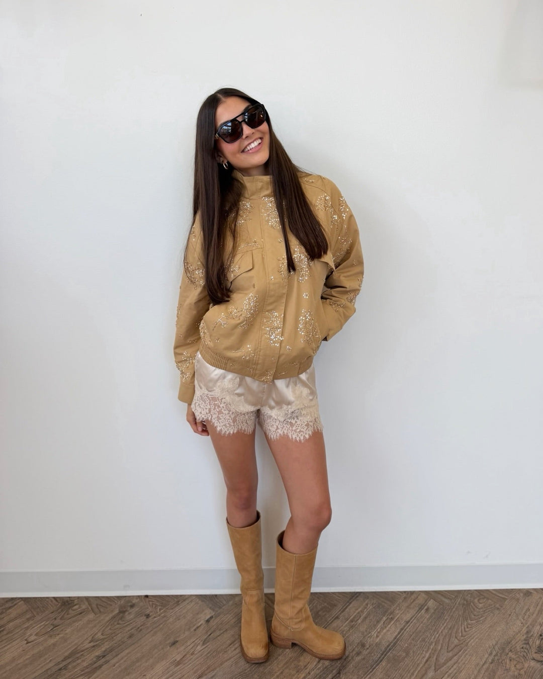 Willa Pull on Satin Short with Lace Trimpull on short