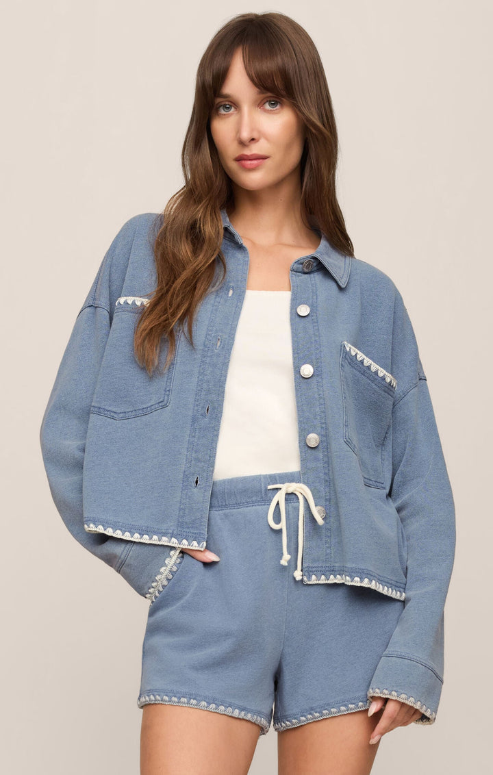 Z Supply All Day Knit Denim Crop Whipstitch Jacketjacket