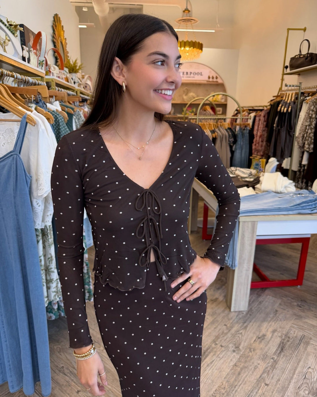 Z Supply Amara Polka Dot Mesh Toplong sleeve top