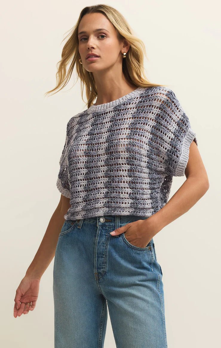 Z Supply Ballast Crochet Stripe Sweaterknit top