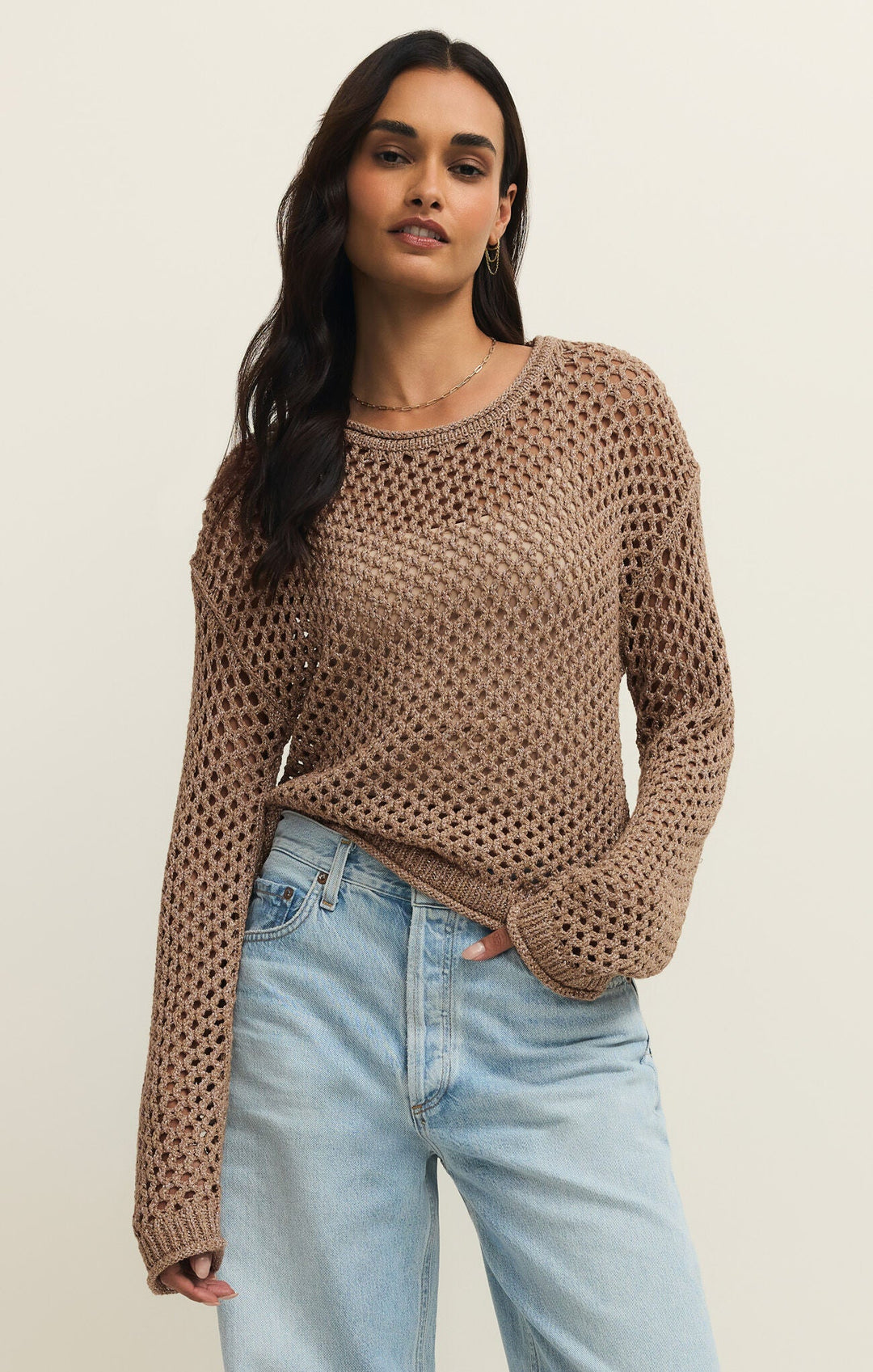 Z Supply Cala Shimmer Crochet Sweaterlong sleeve knit