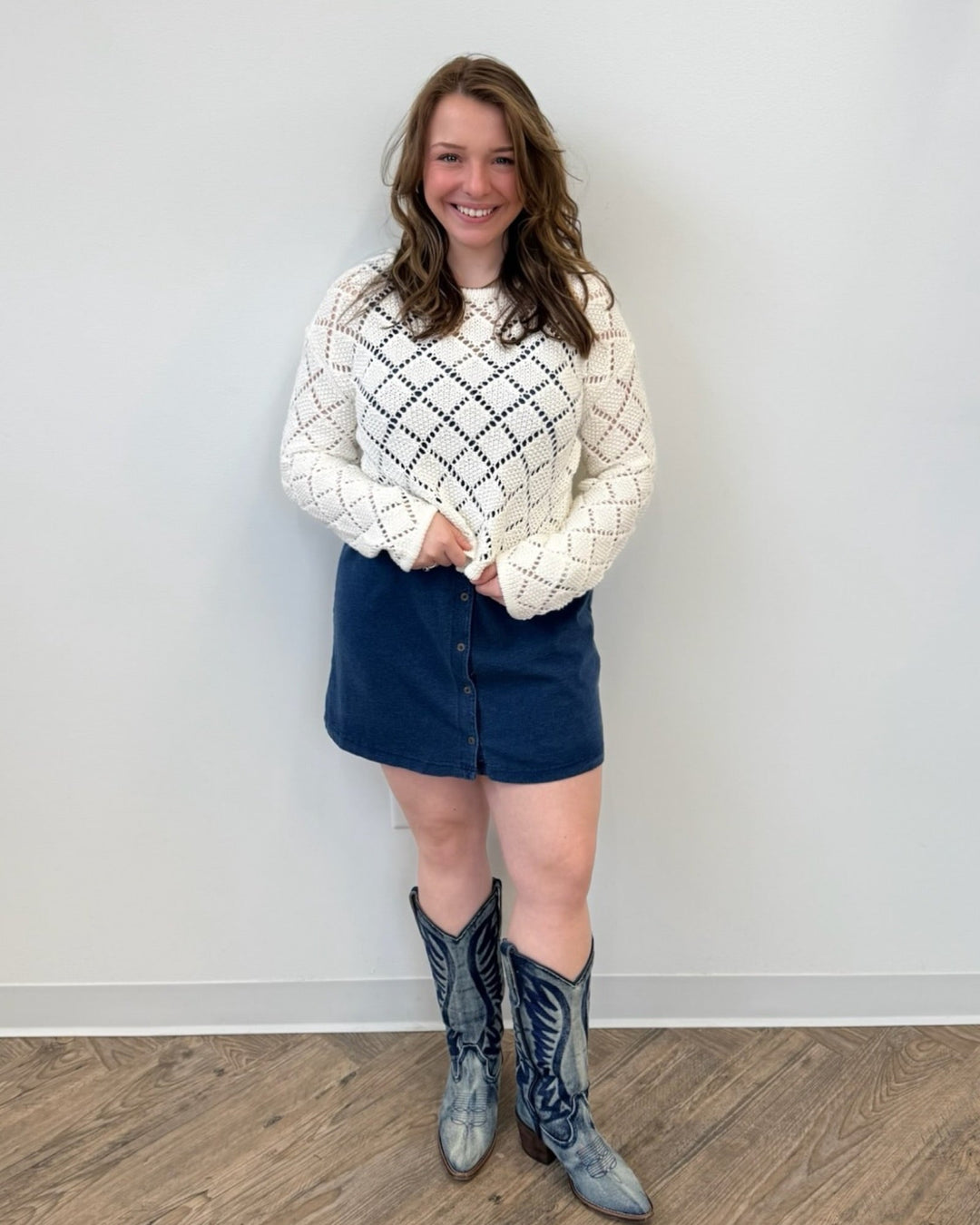 Z Supply Hullen Diamond Crochet Sweaterlong sleeve knit