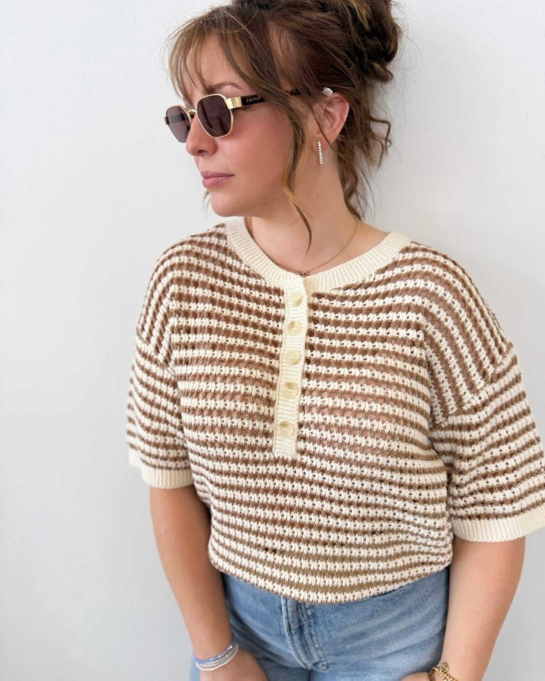 Z Supply Kylo Striped Crochet Sweatershort sleeve knit