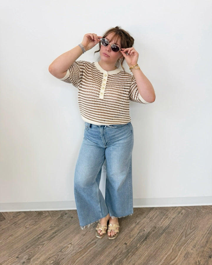Z Supply Kylo Striped Crochet Sweatershort sleeve knit