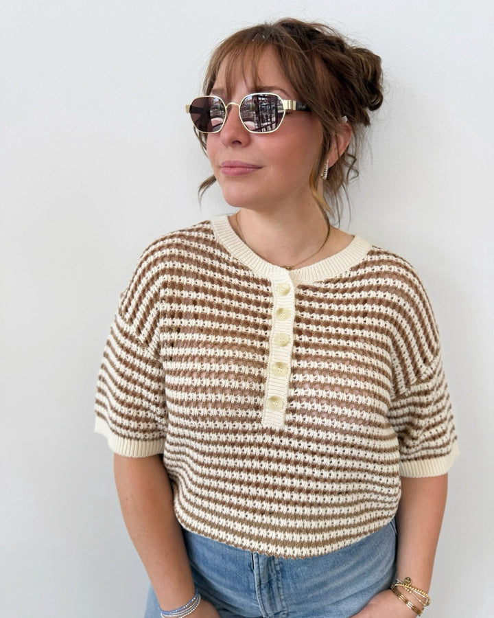 Z Supply Kylo Striped Crochet Sweatershort sleeve knit