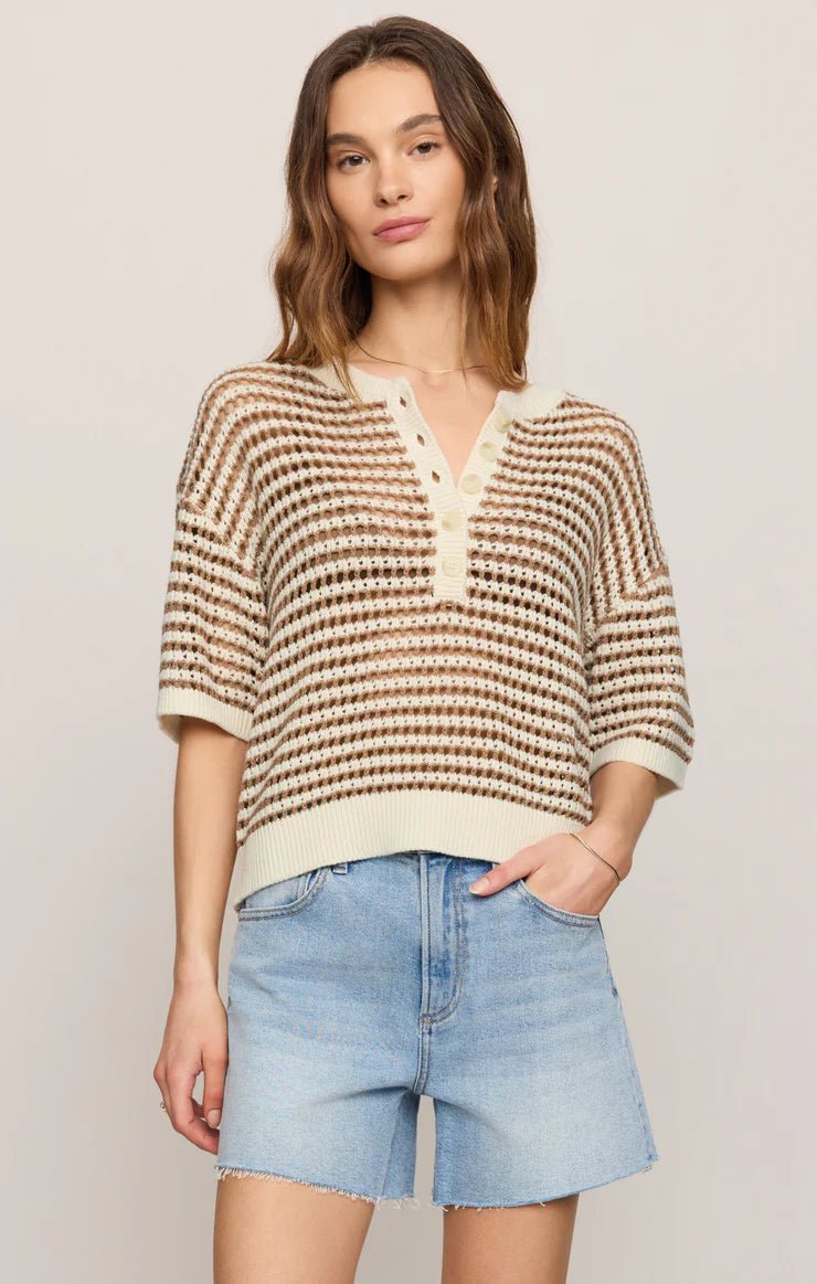 Z Supply Kylo Striped Crochet Sweatershort sleeve knit