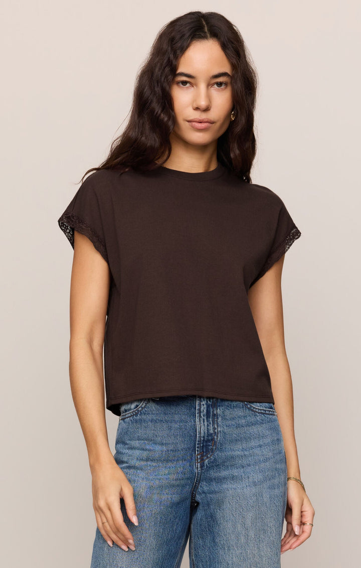 Z Supply Marika Lace Trim Muscle Teeshort sleeve top