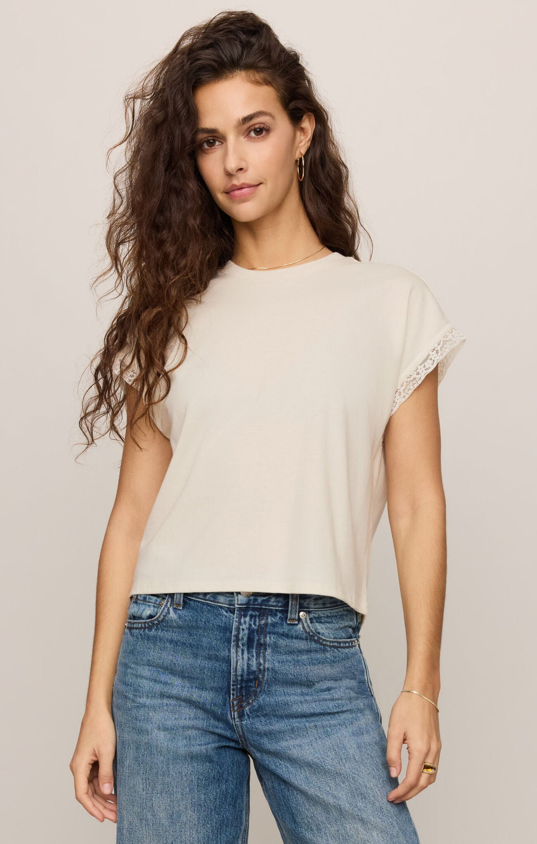 Z Supply Marika Lace Trim Muscle Teeshort sleeve top
