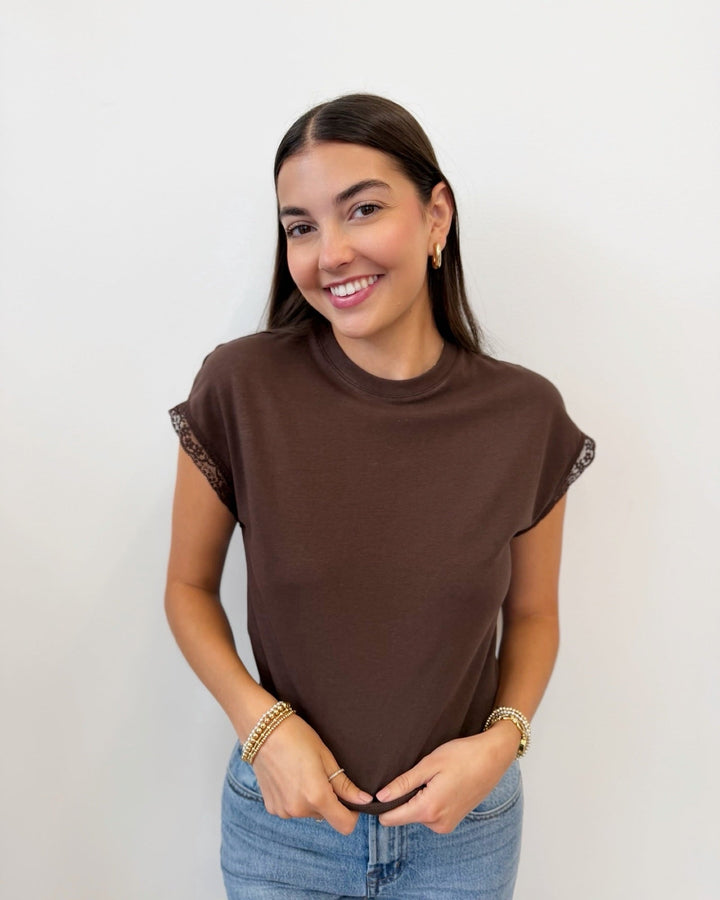Z Supply Marika Lace Trim Muscle Teeshort sleeve top