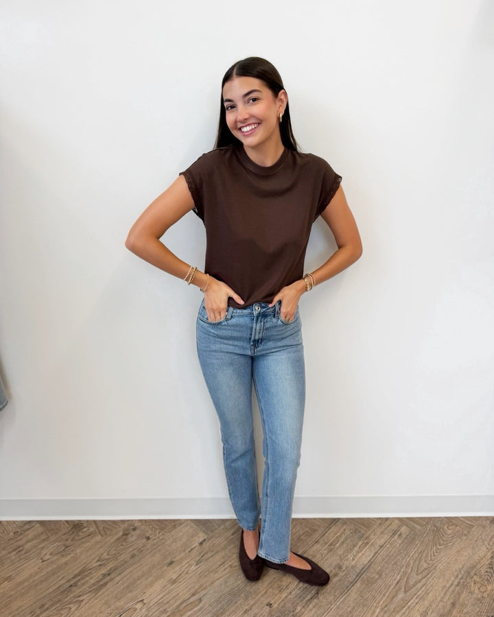 Z Supply Marika Lace Trim Muscle Teeshort sleeve top