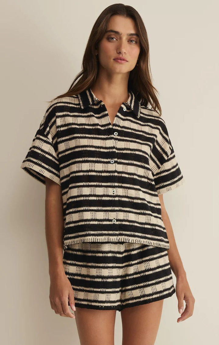 Z Supply Monaco Stripe Button Upshort sleeve knit