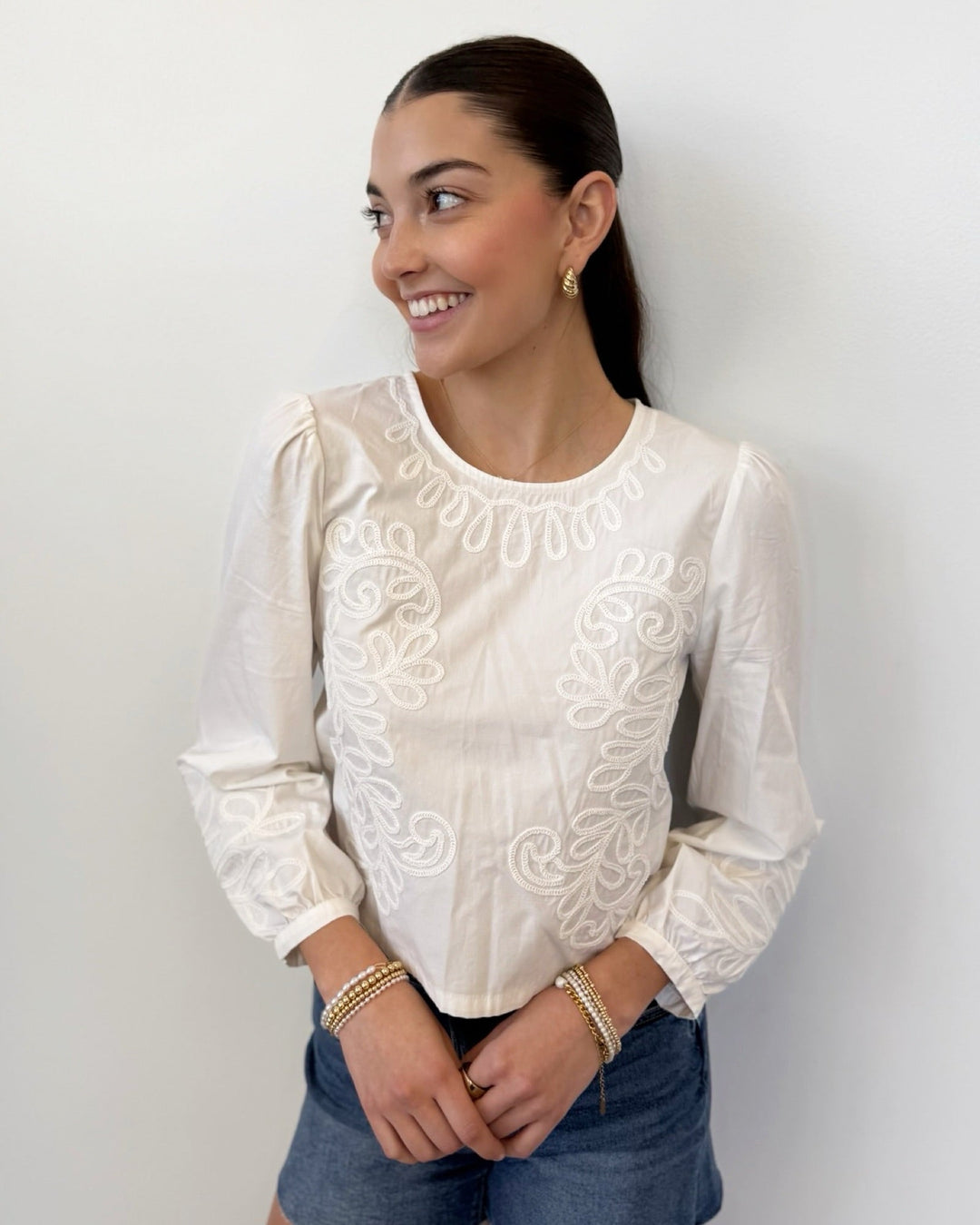 Z Supply Tatiana Embroidered Cropped Toplong sleeve top