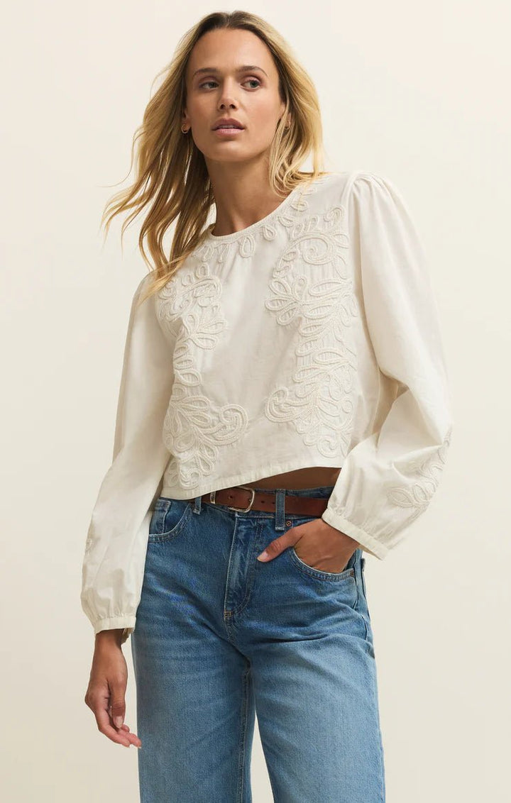 Z Supply Tatiana Embroidered Cropped Toplong sleeve top