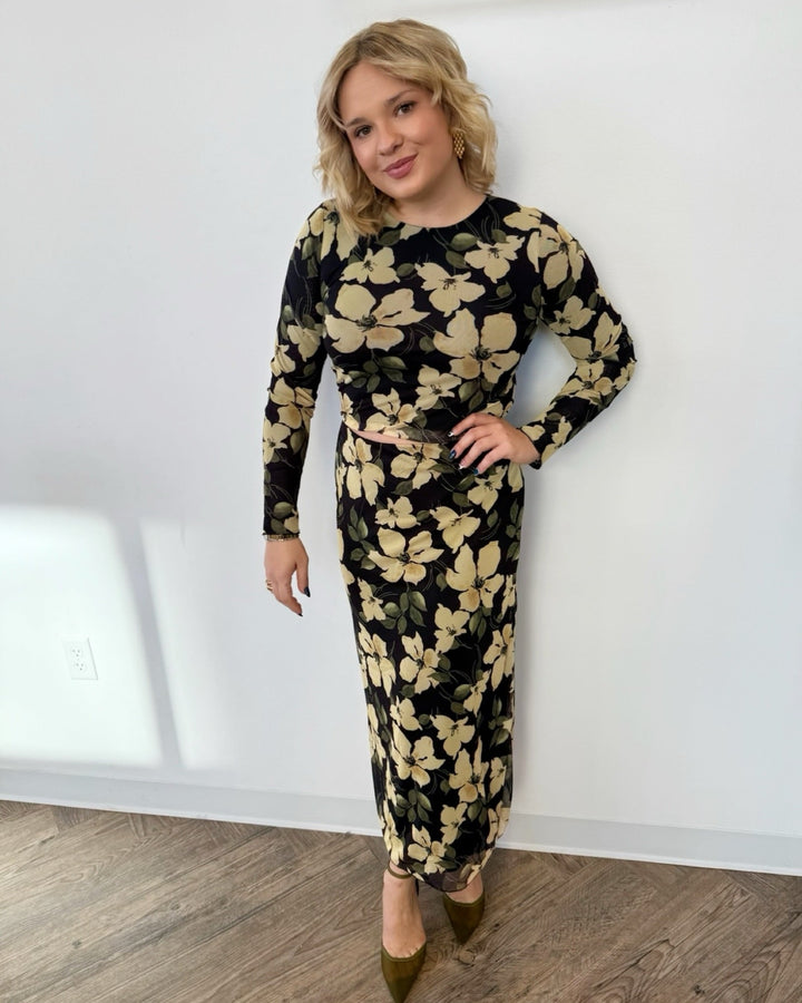 Z Supply Taysha Ren Floral Mesh Toplong sleeve top