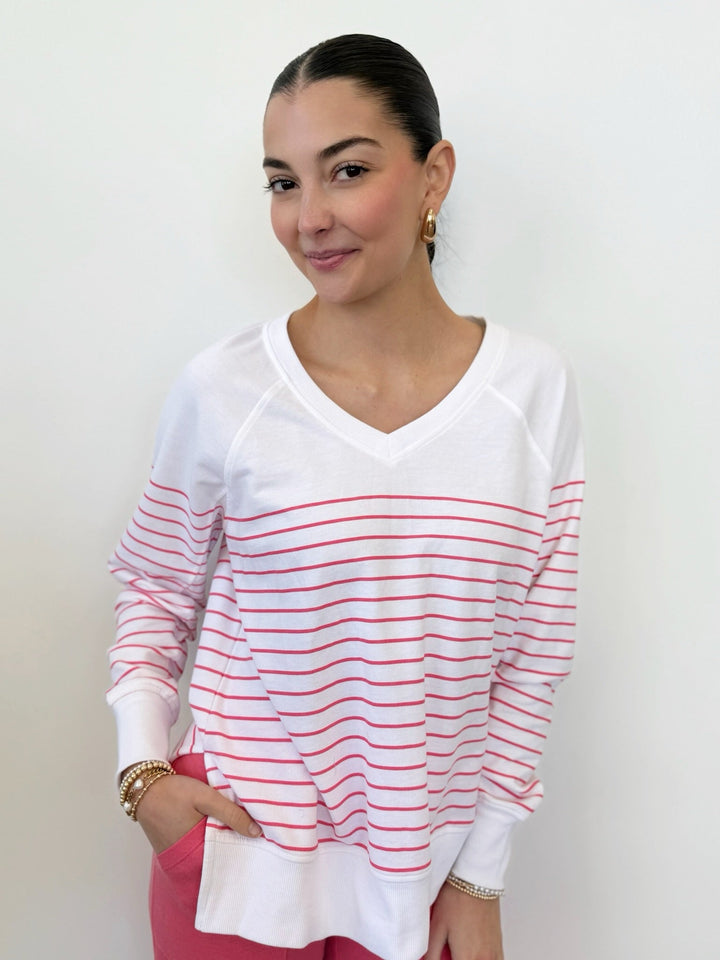 Z Supply Weekender Stripe V Necksweatshirt