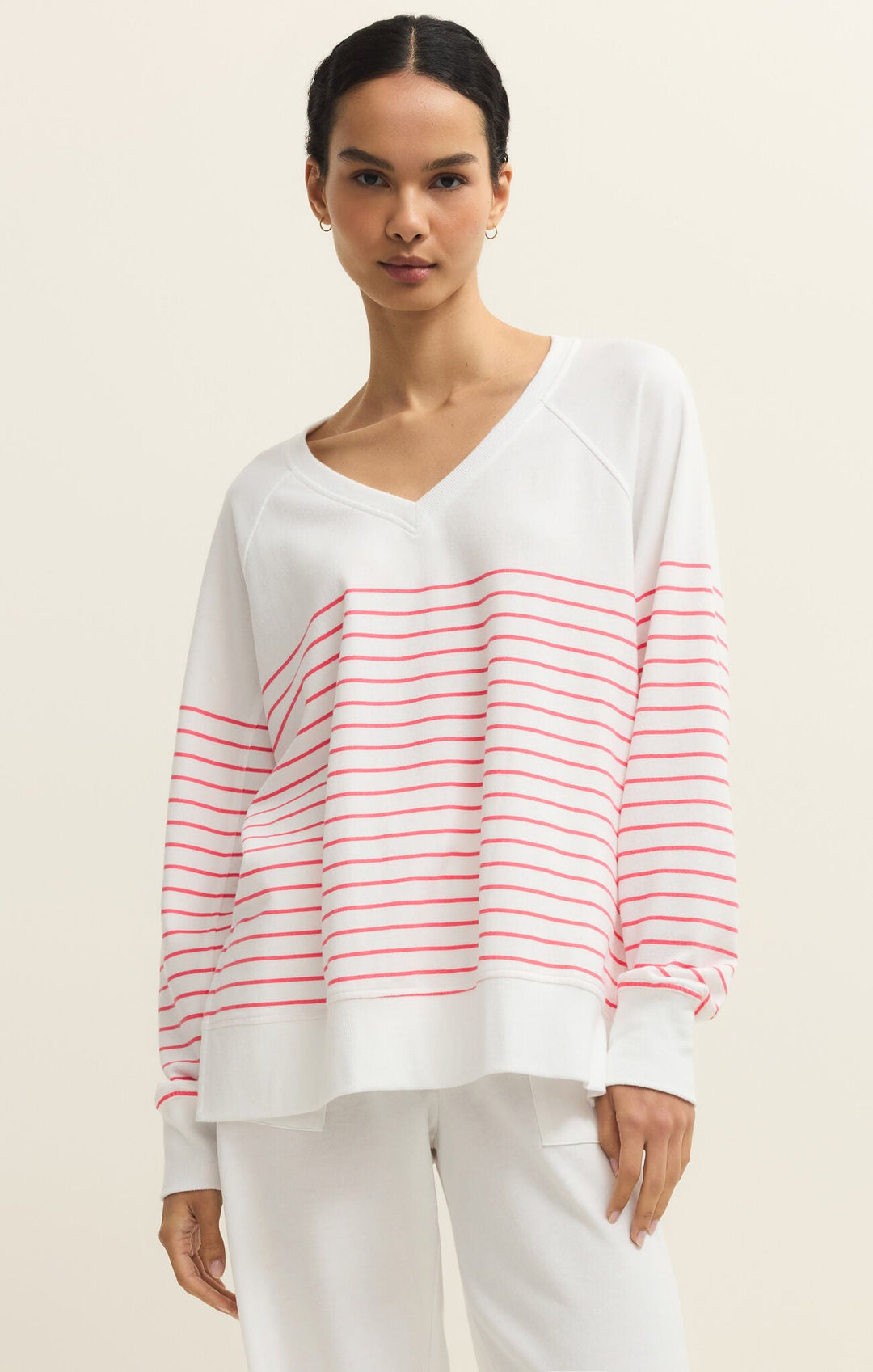 Z Supply Weekender Stripe V Necksweatshirt