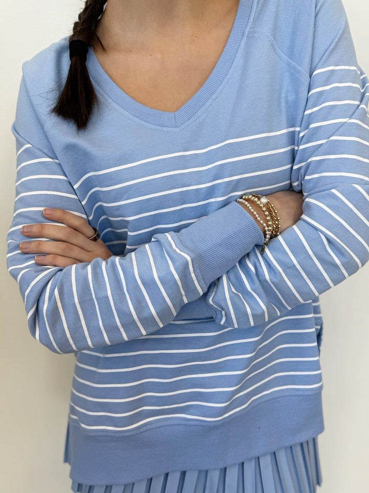 Z Supply Weekender Stripe V Necksweatshirt