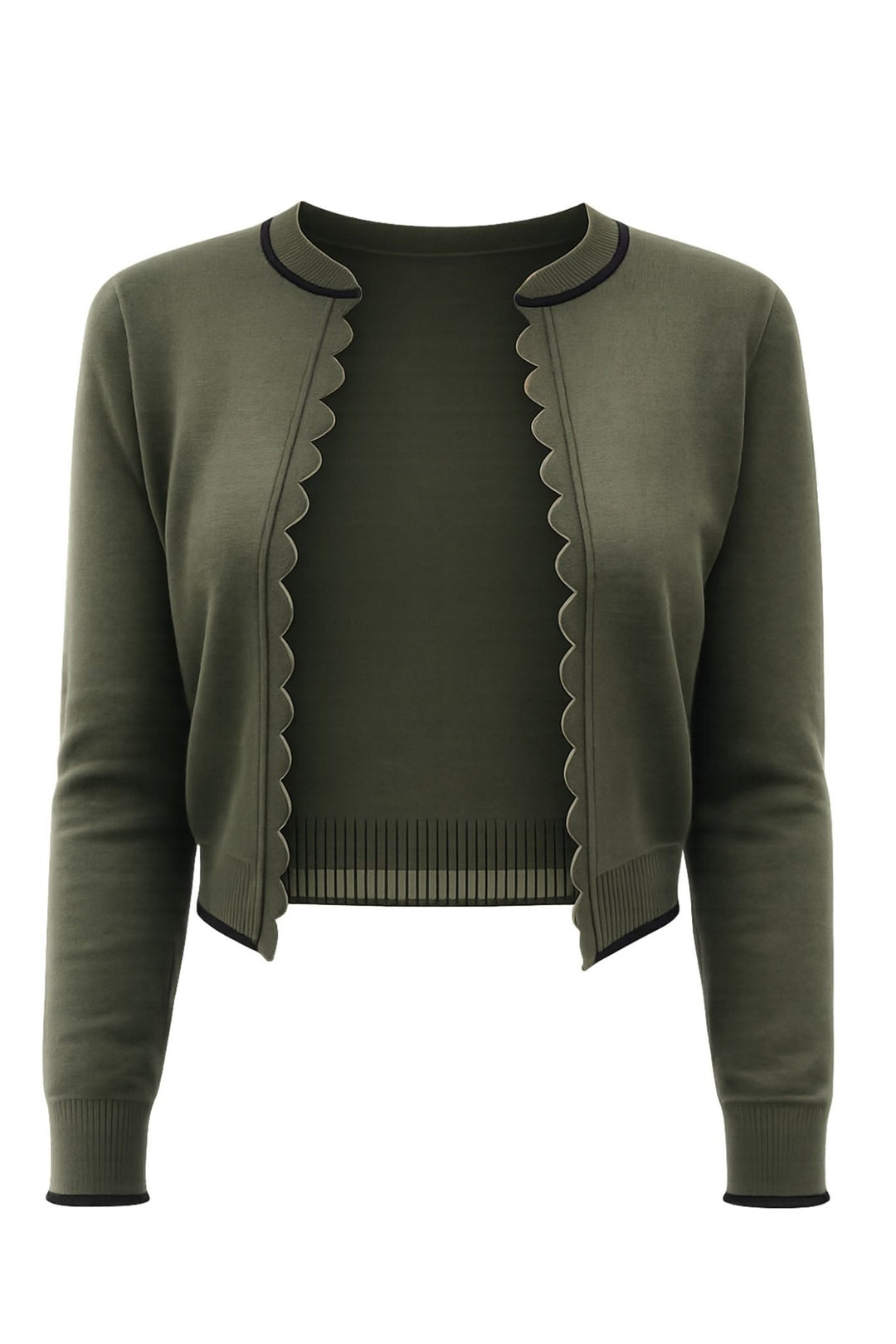 Zoellie Long Sleeve Cardigan with Scallop Trimcardigan
