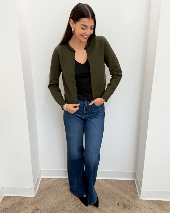 Zoellie Long Sleeve Cardigan with Scallop Trimcardigan