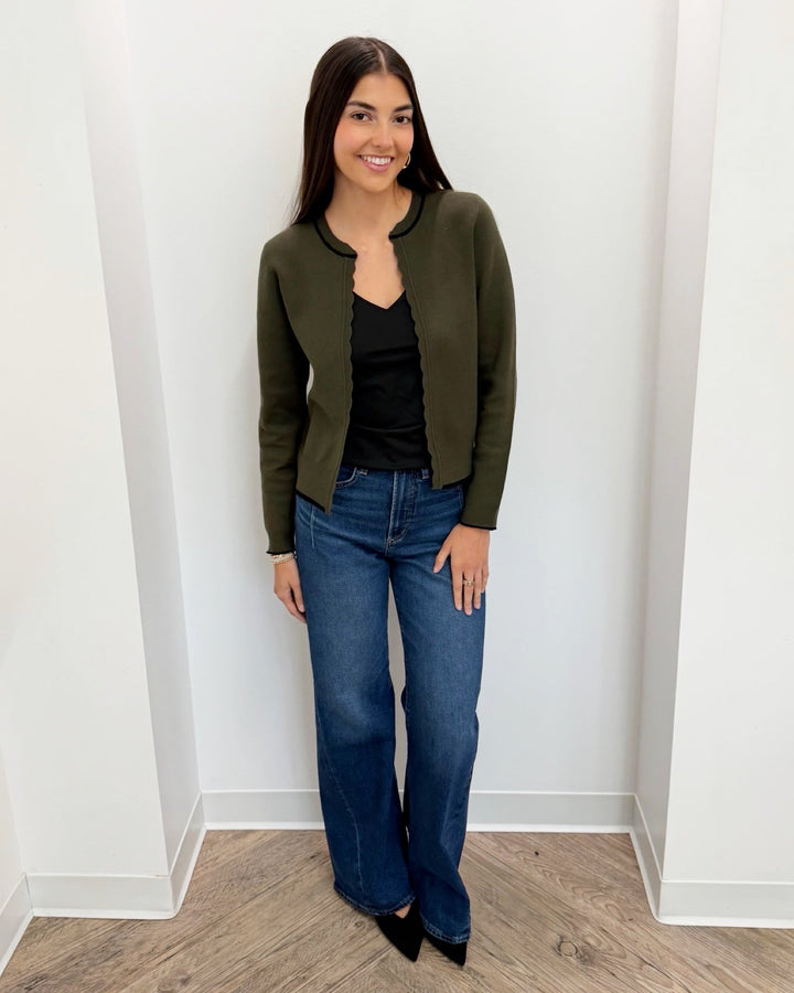 Zoellie Long Sleeve Cardigan with Scallop Trimcardigan