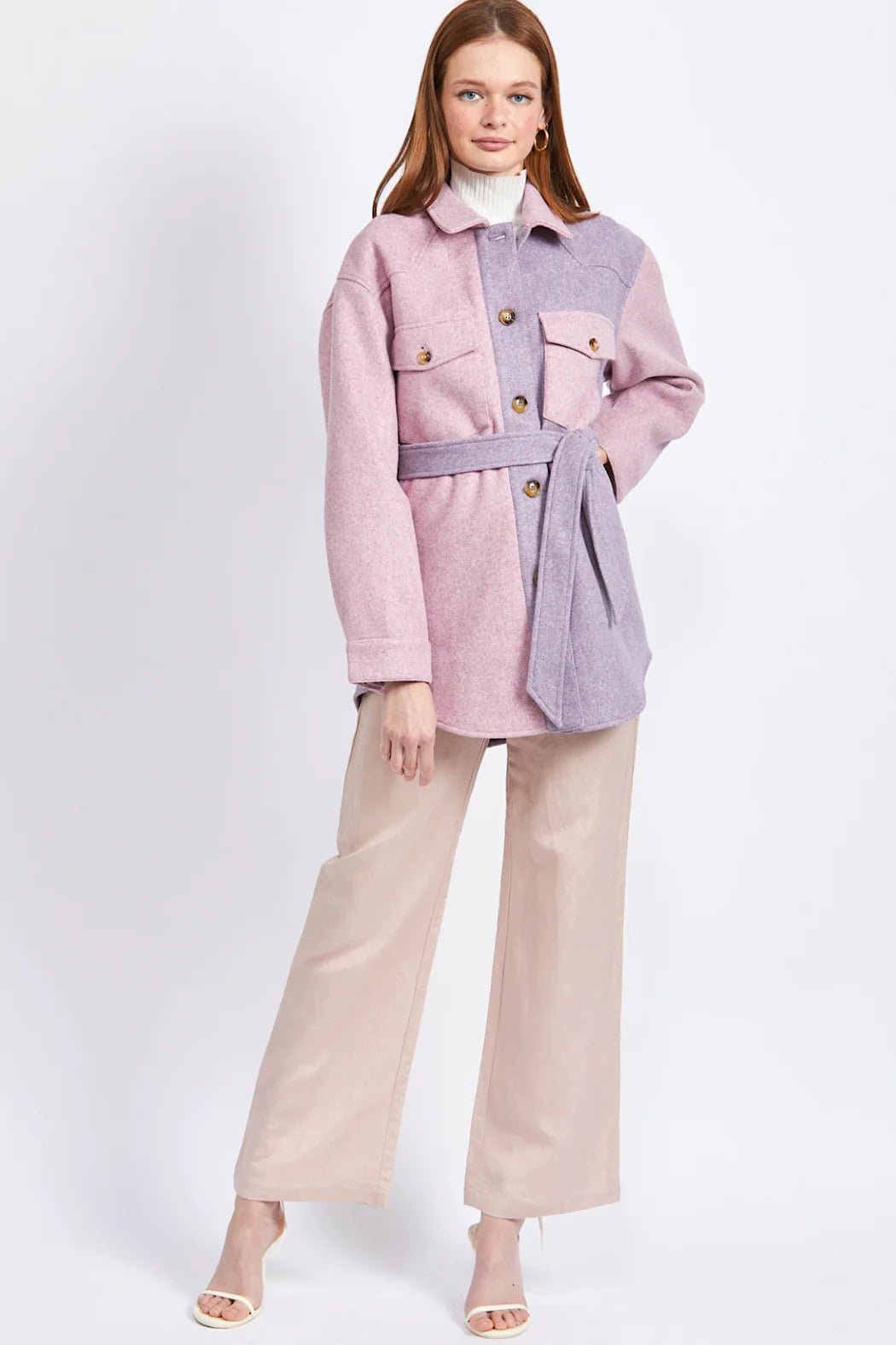 En Saison Colorblocked Wool-Blend Shacketjacket