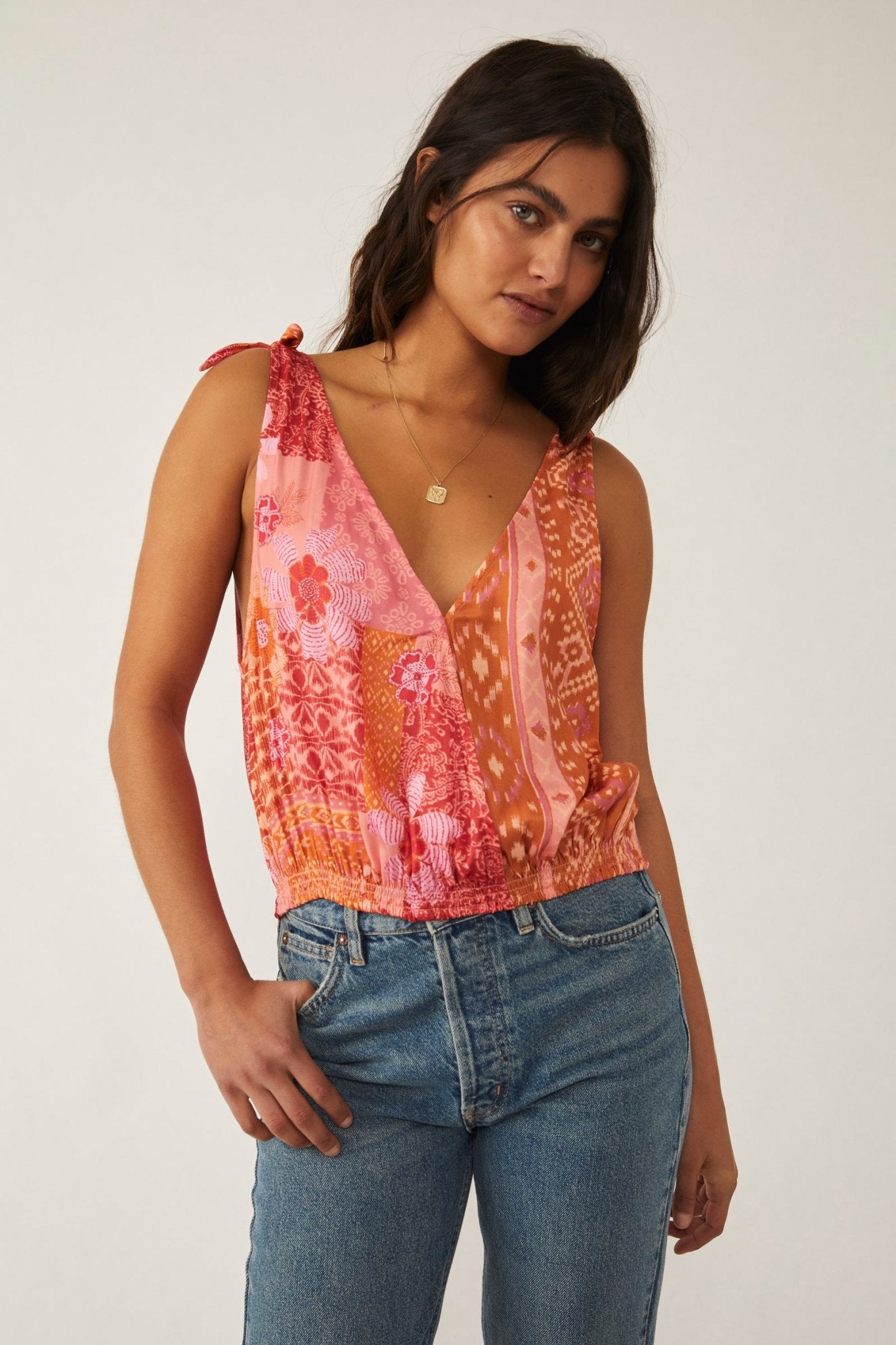 NWT deals Free People Tied To You Tank Top In Tropical Combo