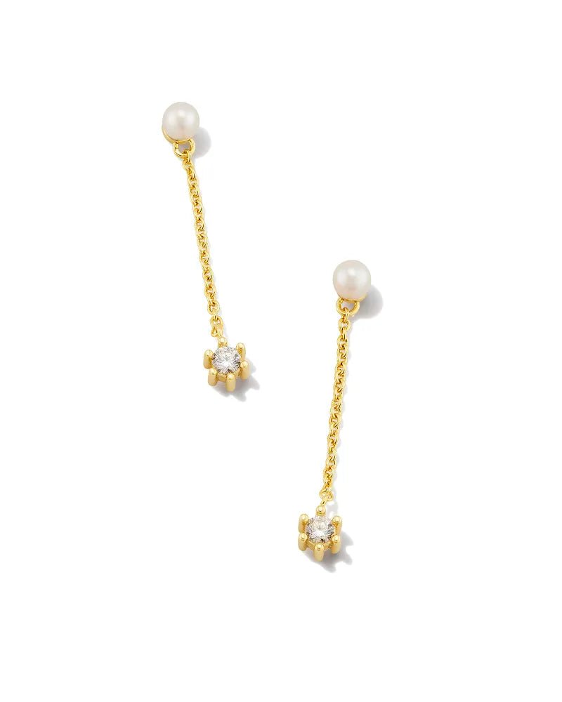 Kendra Scott Leighton Gold Pearl Linear Earrings in White PearlEarrings