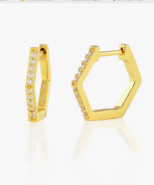 Kris Nations Hexagon Huggie Crystal Hoop EarringsEarrings