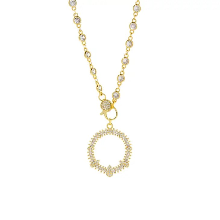 Marlyn Schiff Gold Plated Bezel Chain with CZ Clasp and Circle CharmNecklace