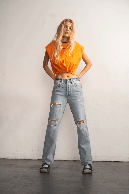 Pistola Cassie High Rise Straight in Paloma DistressedDenim Jeans
