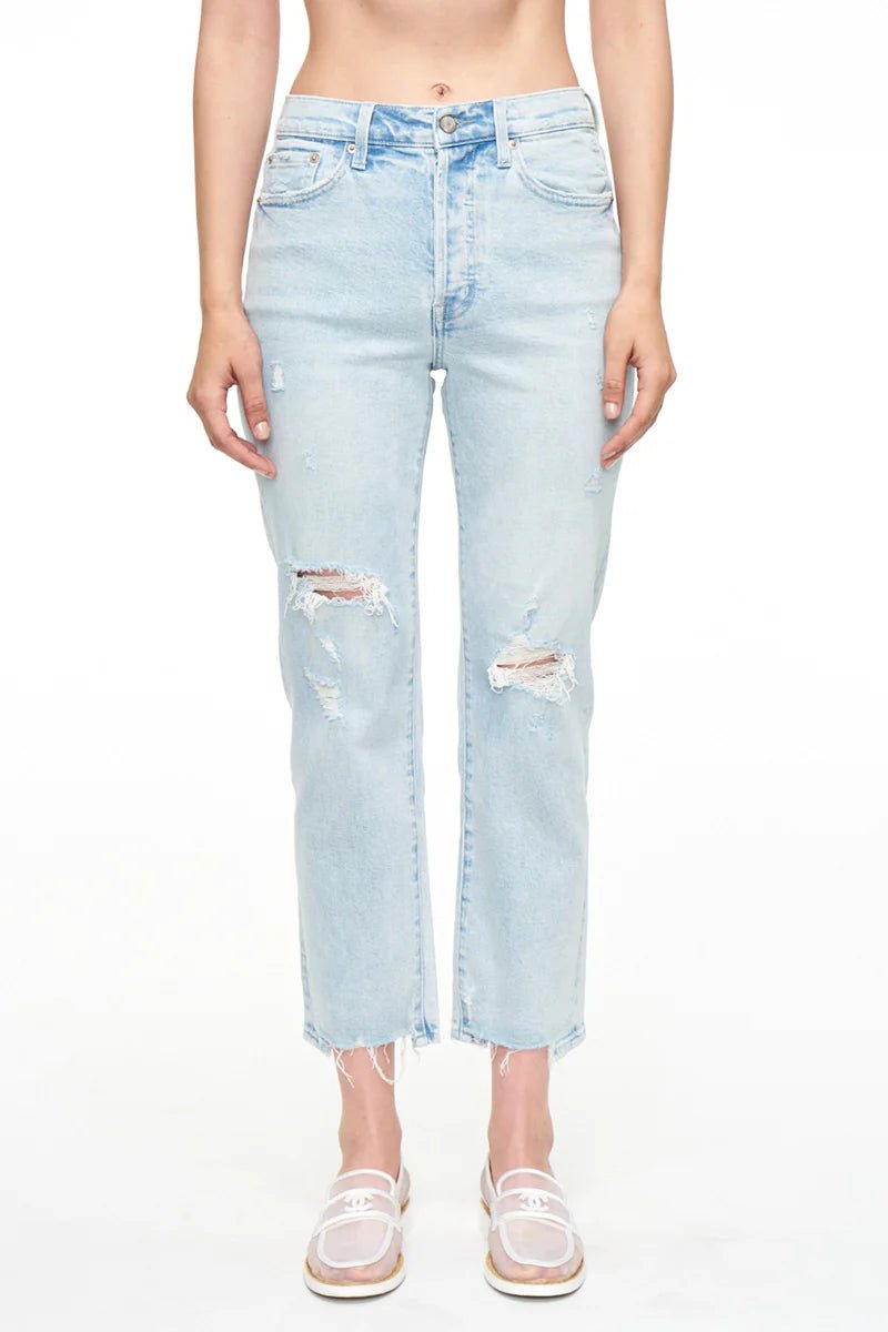 Pistola Charlie High Rise Classic Strait Ankle in Hilo DistressedDenim Jeans